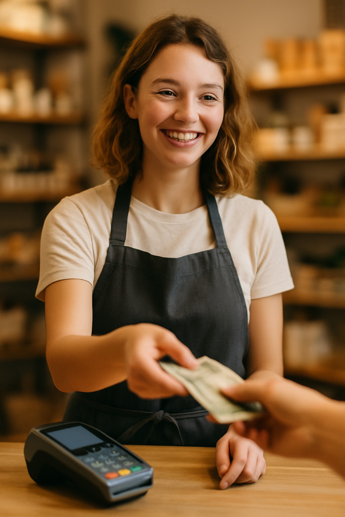 Merchant taking cash payment