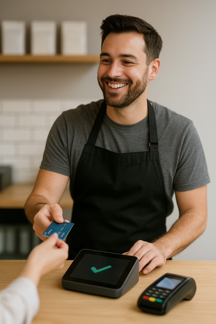 Merchant taking payment from customer by card