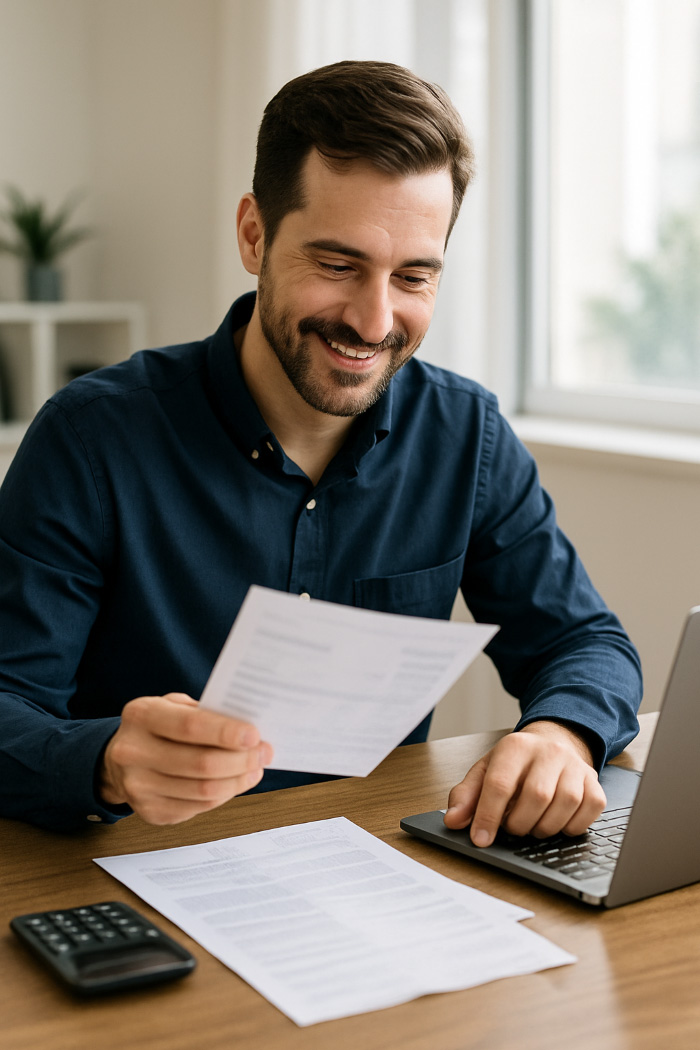 Merchant looking at invoice